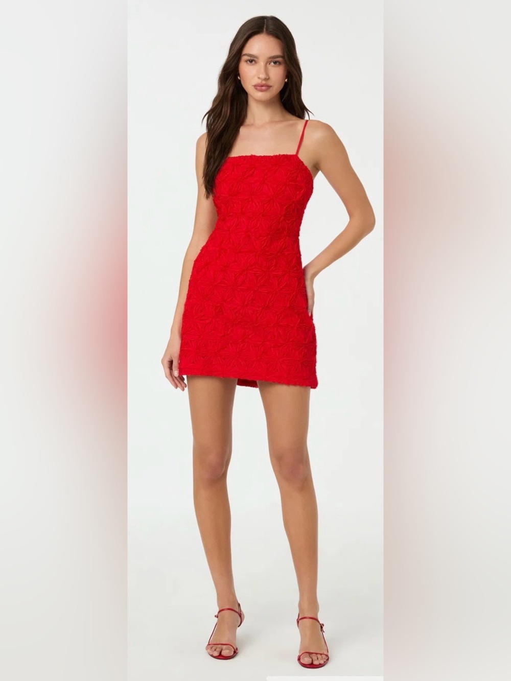 Astr Red Textured 3D floral Mini Dress with Spaghetti Straps XL